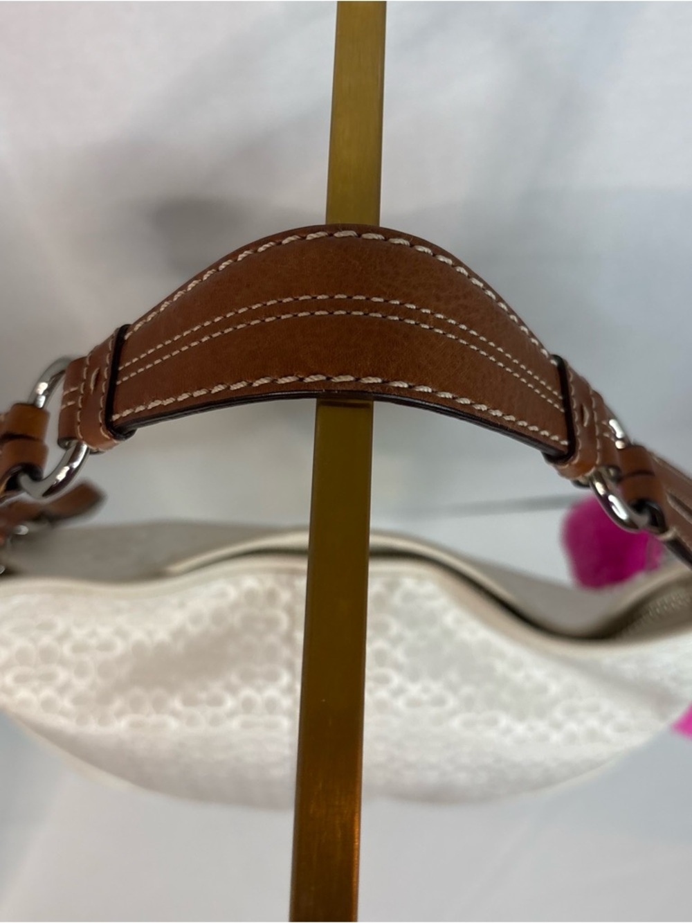 Vintage Coach Signature Soho Hobo Shoulder Bag White Jacquard Brown Leather - Picture 15 of 15